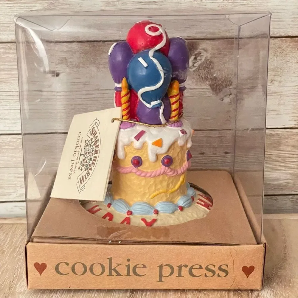 NIB Vintage 1997 Shaker Hearth/ Wilton Cookie Press Mold Stamp Happy Birthday